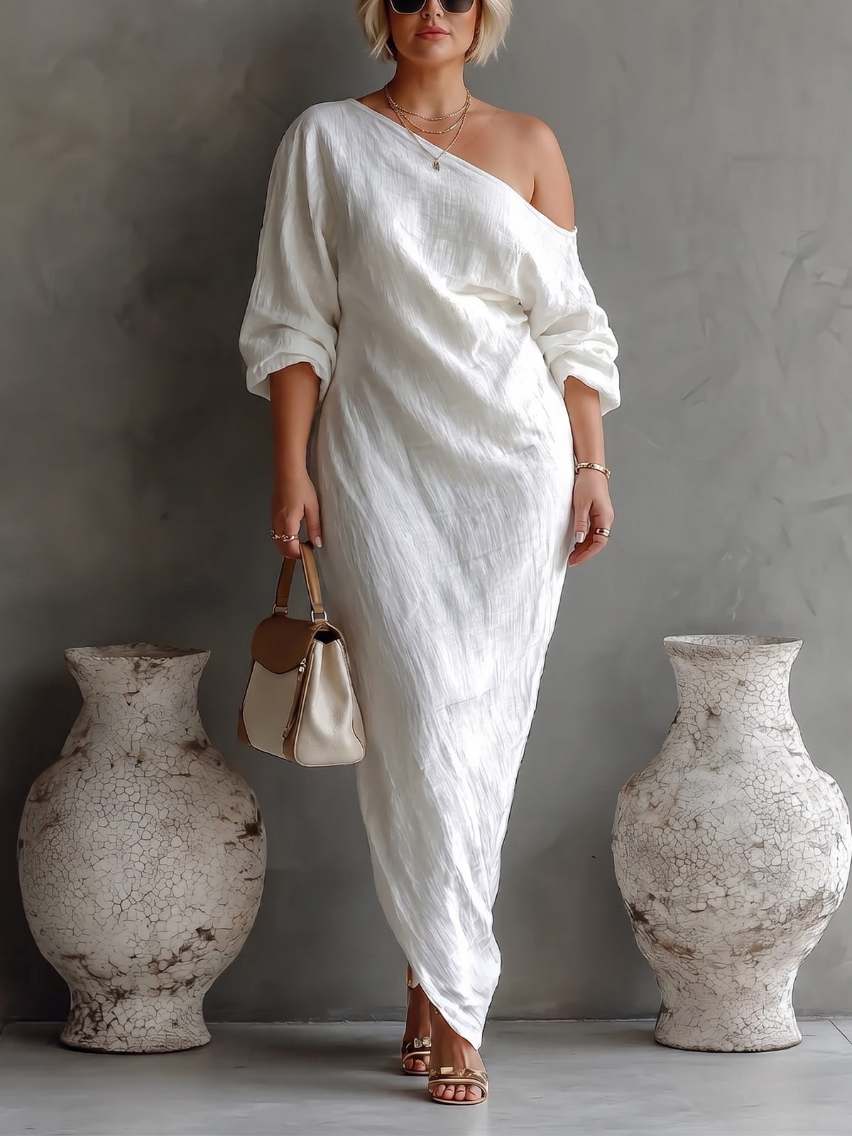 One Shoulder Batwing Sleeve Relaxed Maxi Dress 2