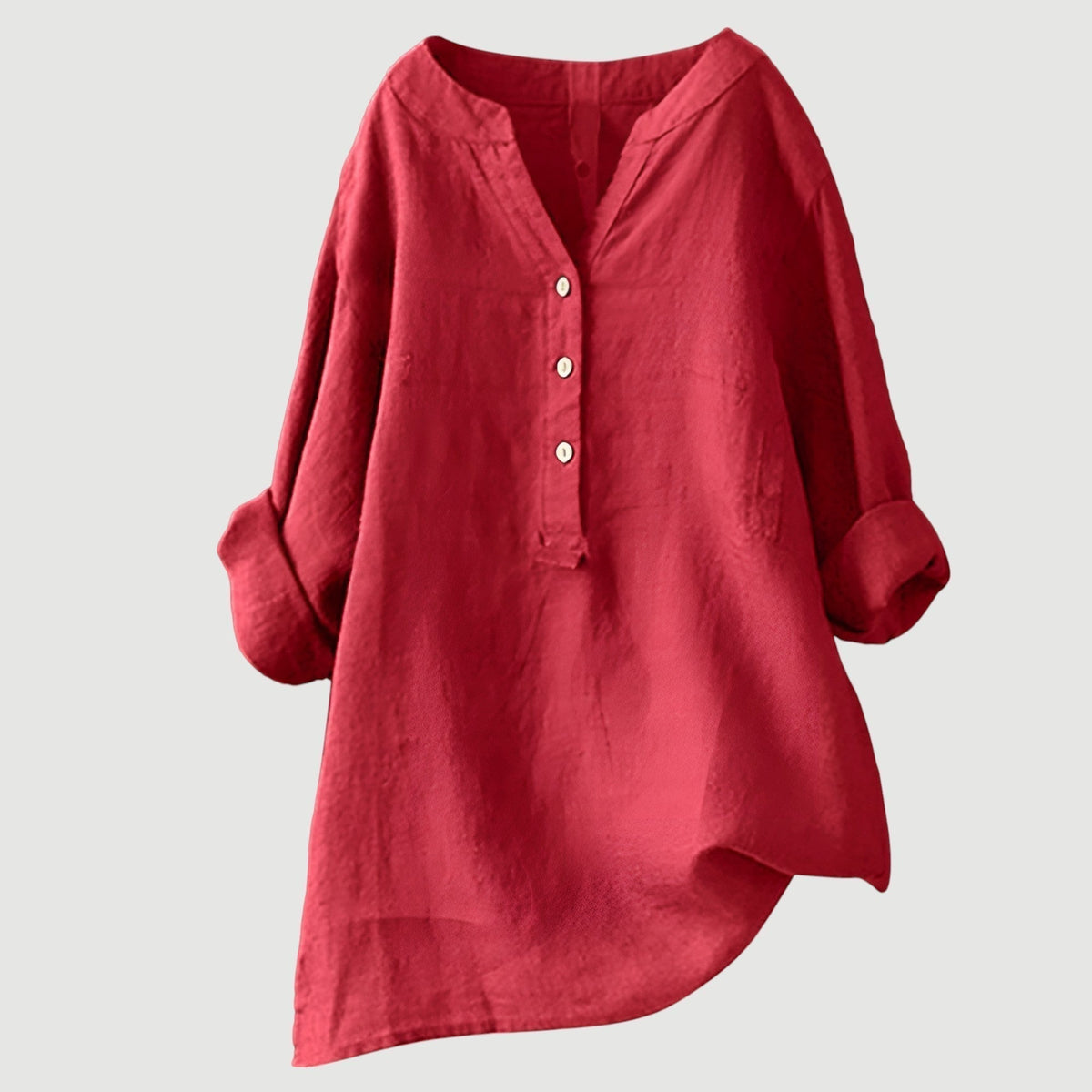 Notch V-Neck Half Button Long Sleeve Linen Blouse 3