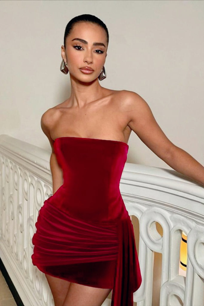 Strapless Velvet Evening Wrap Dress