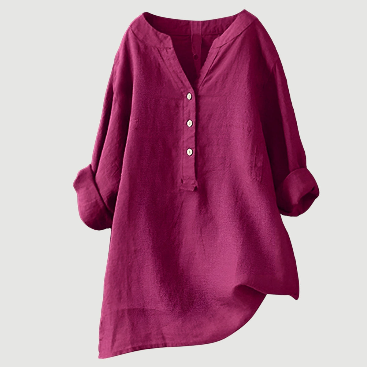 Notch V-Neck Half Button Long Sleeve Linen Blouse 11