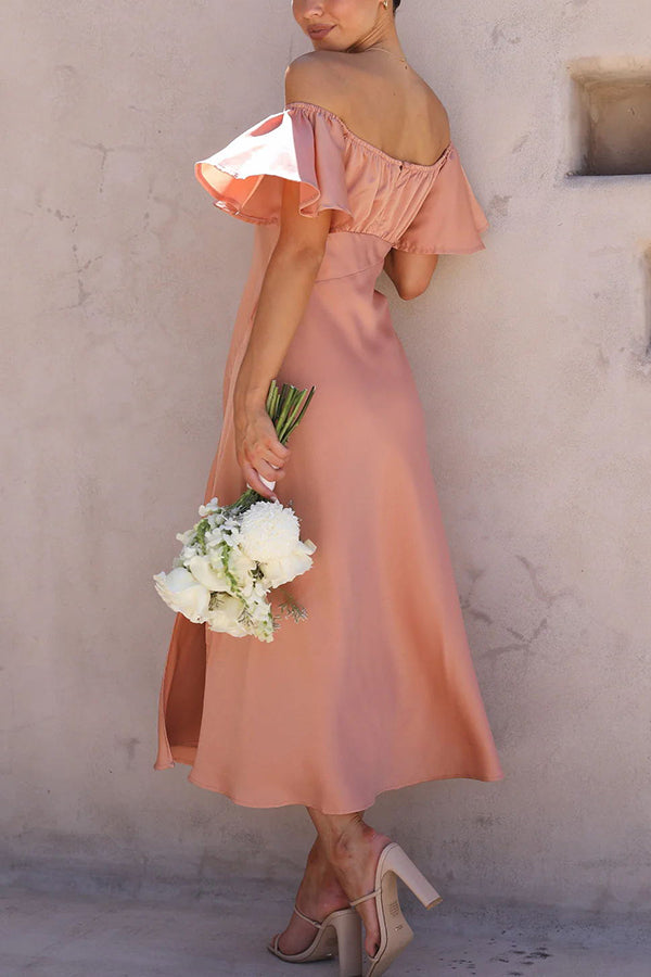 Pure Love Satin Butterfly Sleeve Slit Midi Dress - View 23