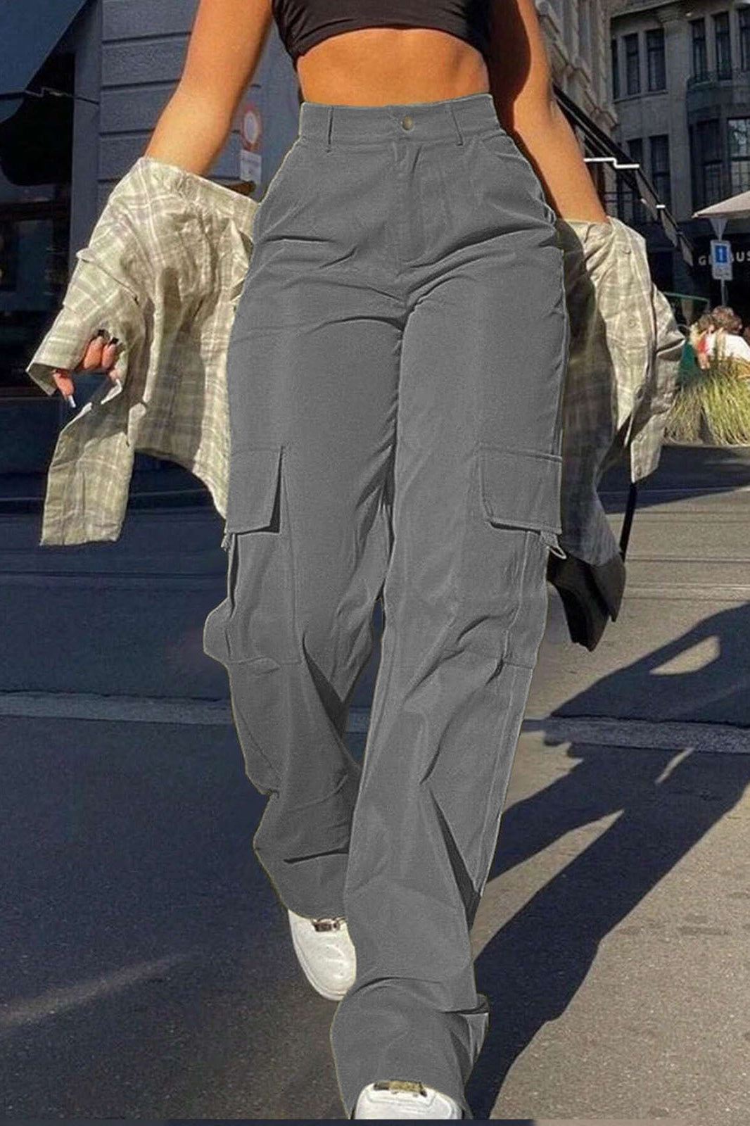 High Waist Multi-Pocket Cargo Straight-Leg Cargo Pants