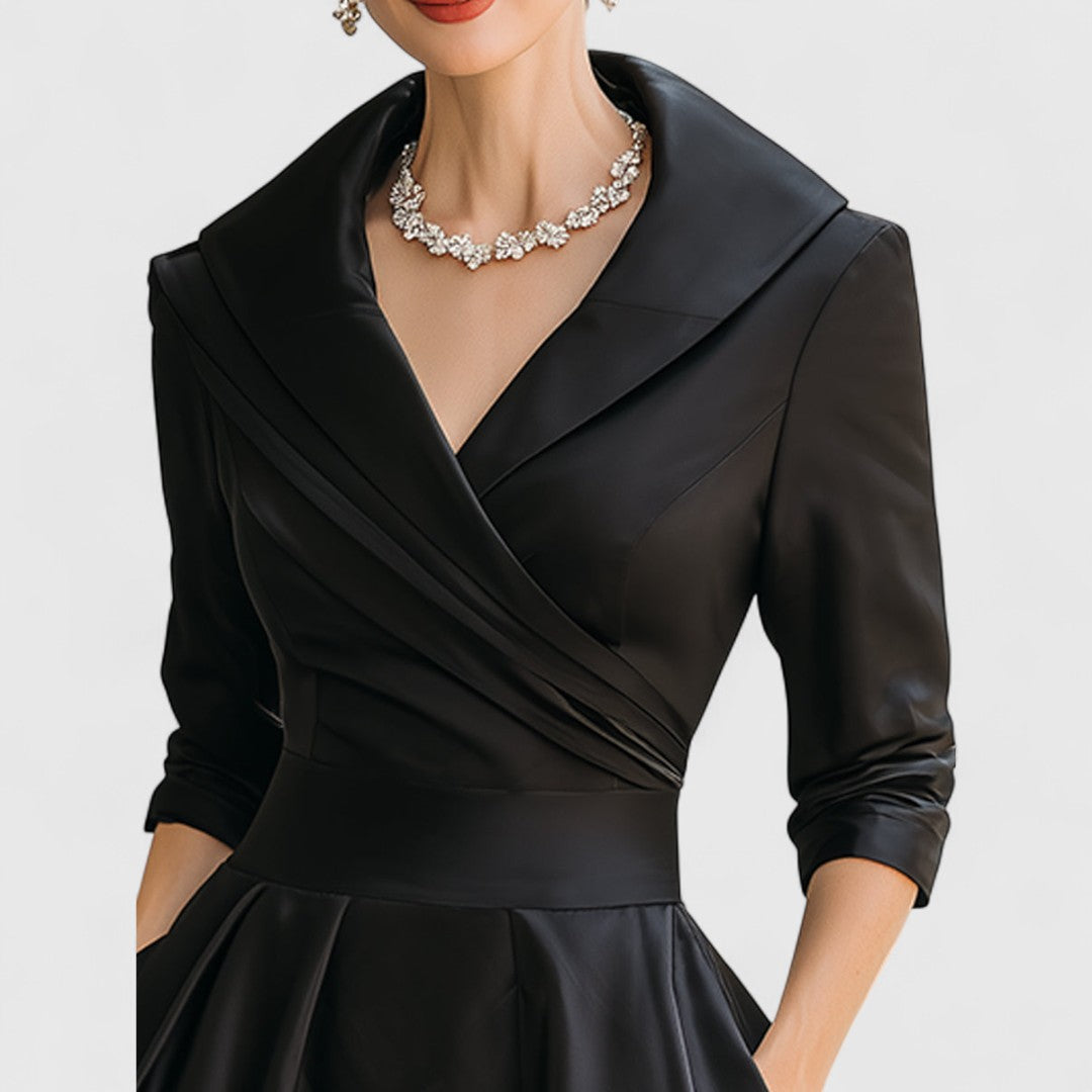 Satin Long Sleeve Pocket Fit and Flare Midi Dress 6
