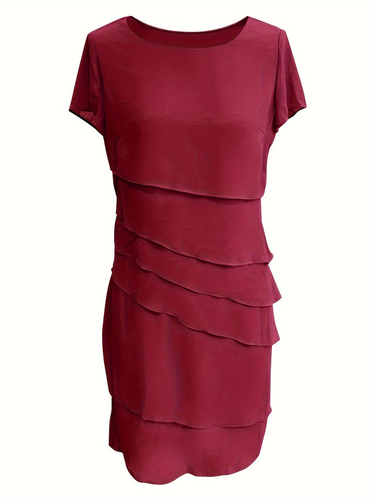 Cotton Layered Trim Round Neck Short Sleeve Midi Dress - View 2