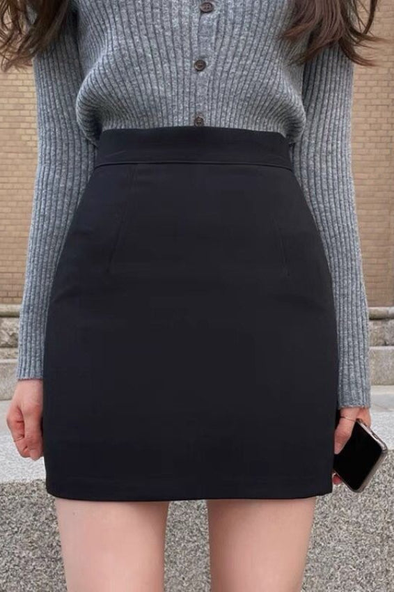 High-Waist Pleated Denim Mini Skort