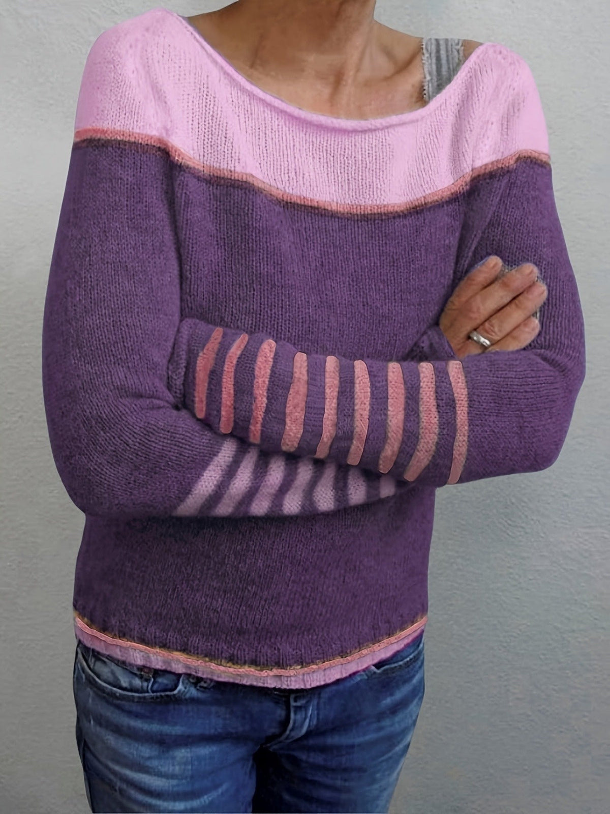 Boat Neck Long Sleeve Striped Lightweight Knit Sweater 8