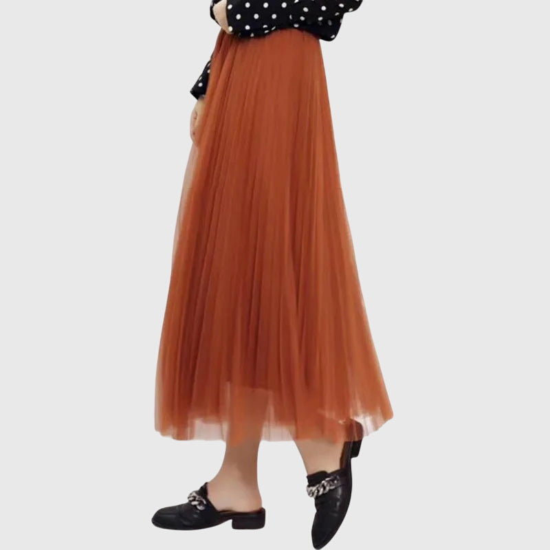 High Waist Pleated Tulle Maxi Skirt 5