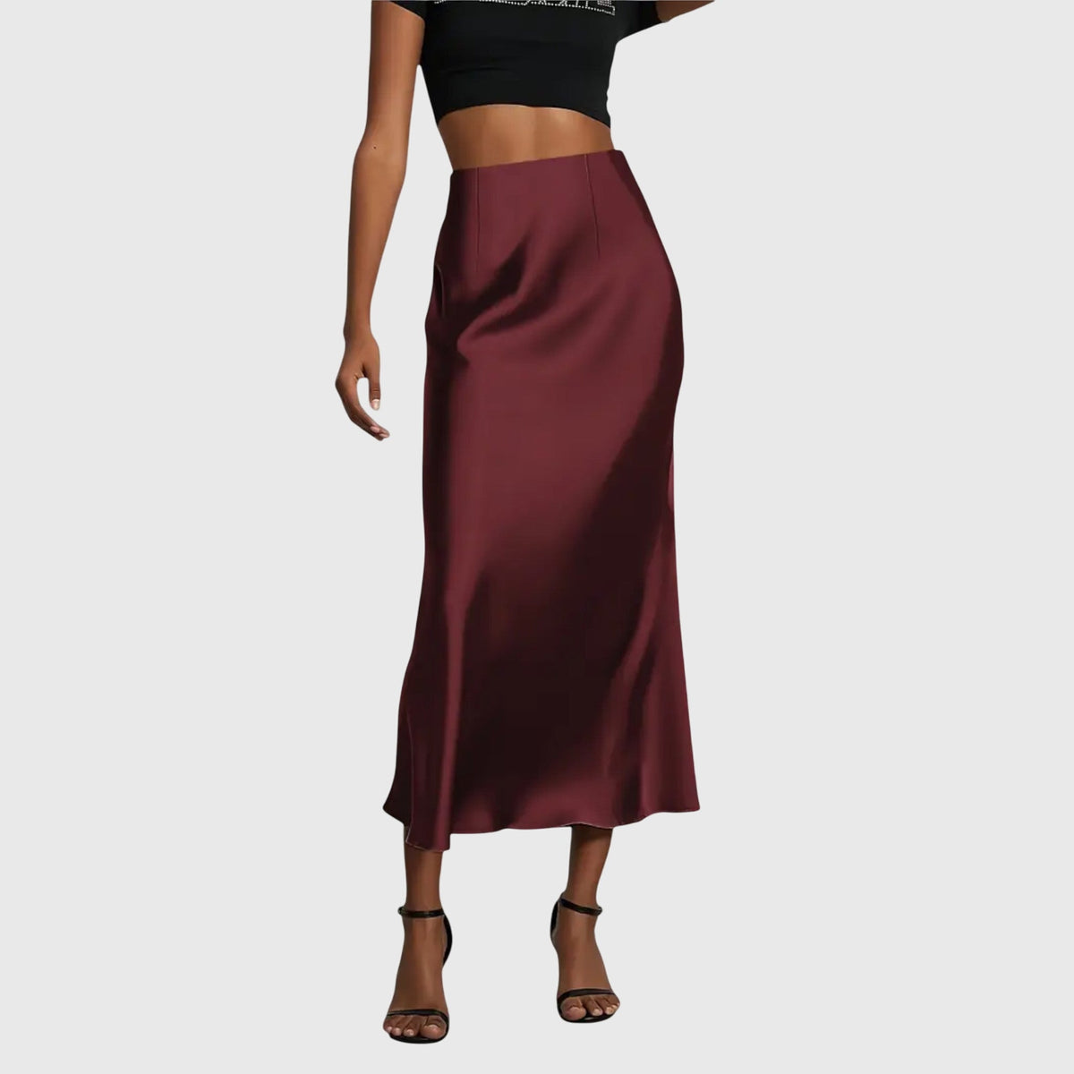 High Waist Satin Fishtail Midi Skirt 8