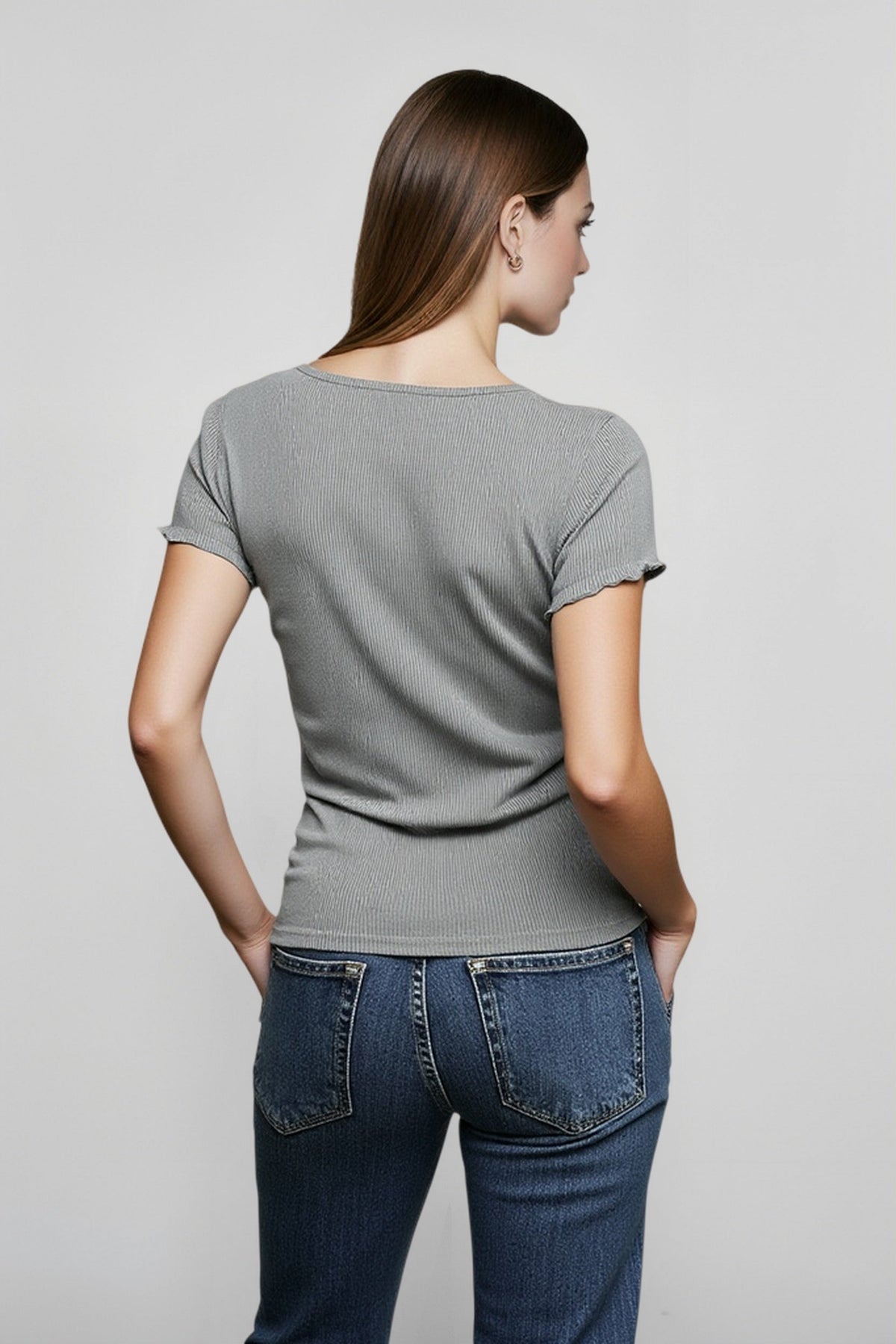 Square Neck Short Sleeve Lace Trim Button Front Crop Top 7
