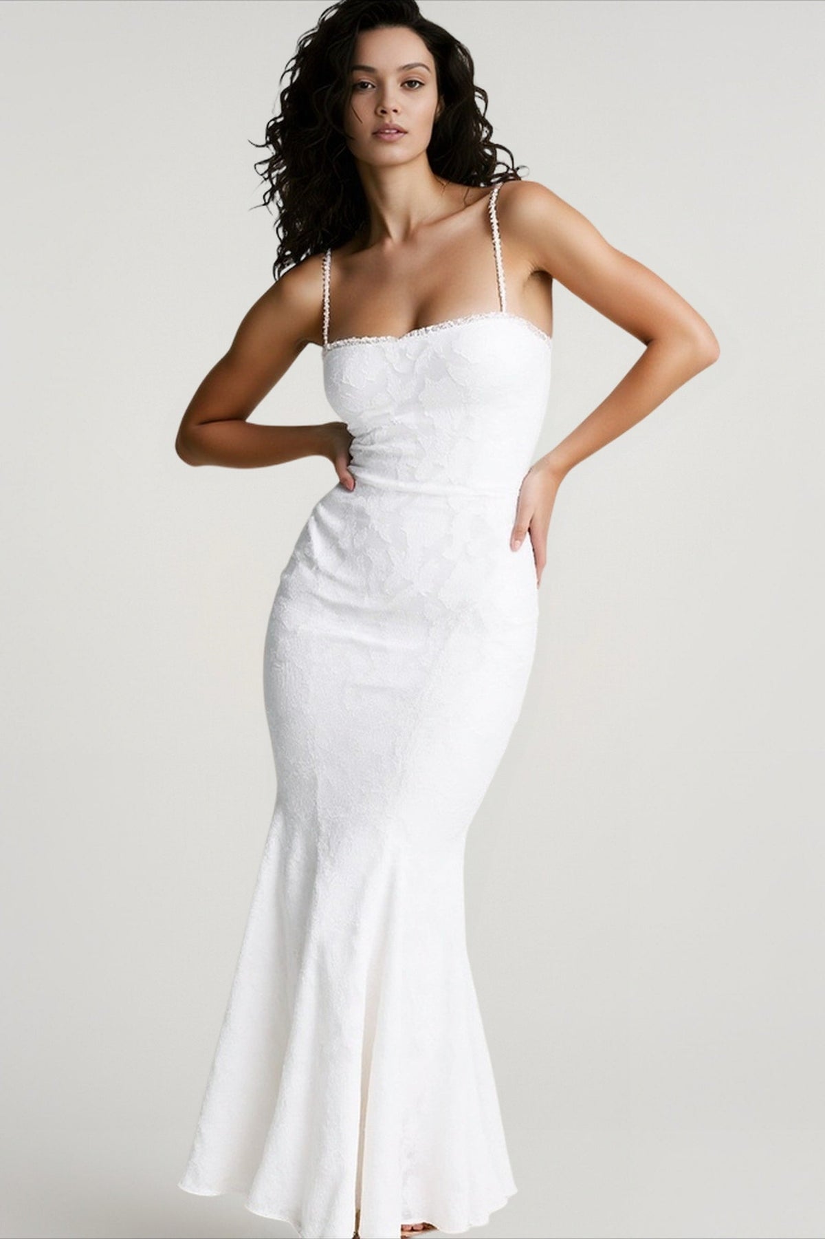 Tie Waist Sling Embroidered Mermaid Lace Dress - View 7