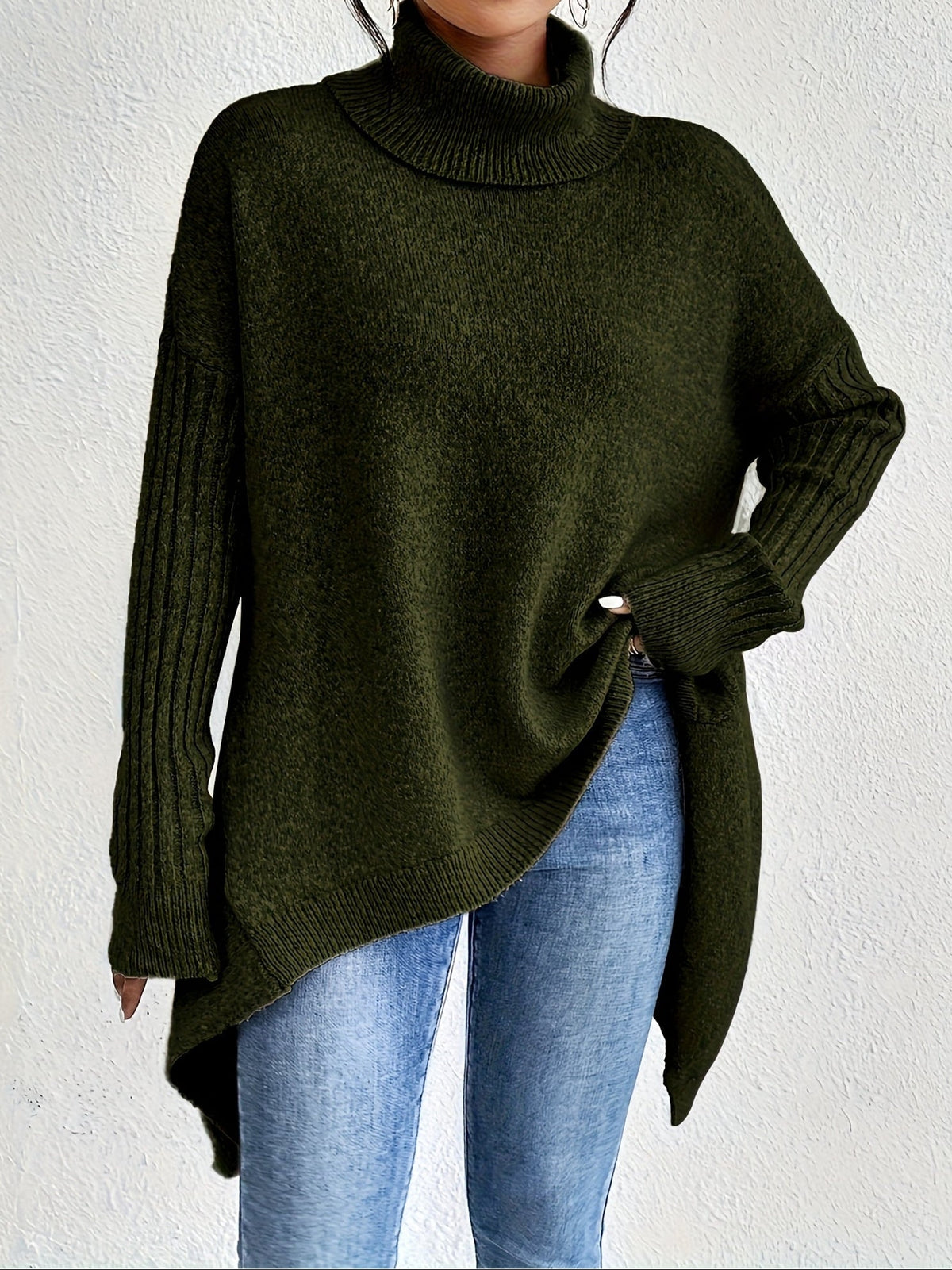Turtleneck Oversized High Low Tunic Sweater 5