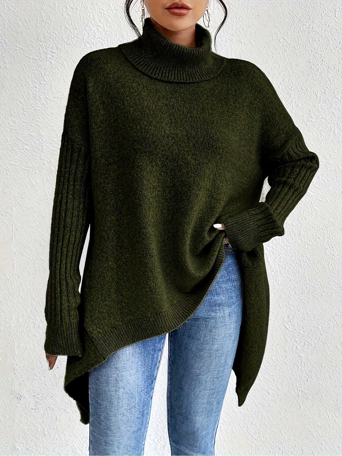 Turtleneck Long Sleeve Oversized High Low Sweater 5