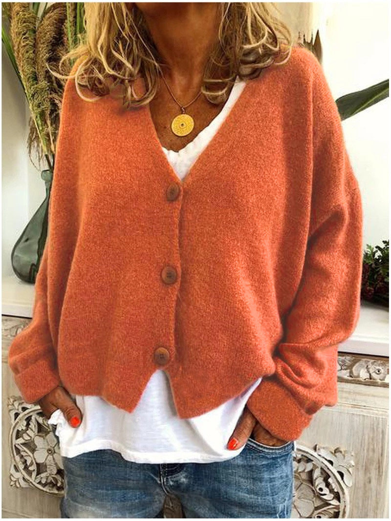 V-Neck Button Front Drop Shoulder Knit Cardigan 2
