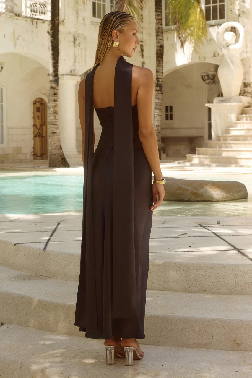 Satin Strapless Ruched Draped Slim Maxi Prom Dress - View 6