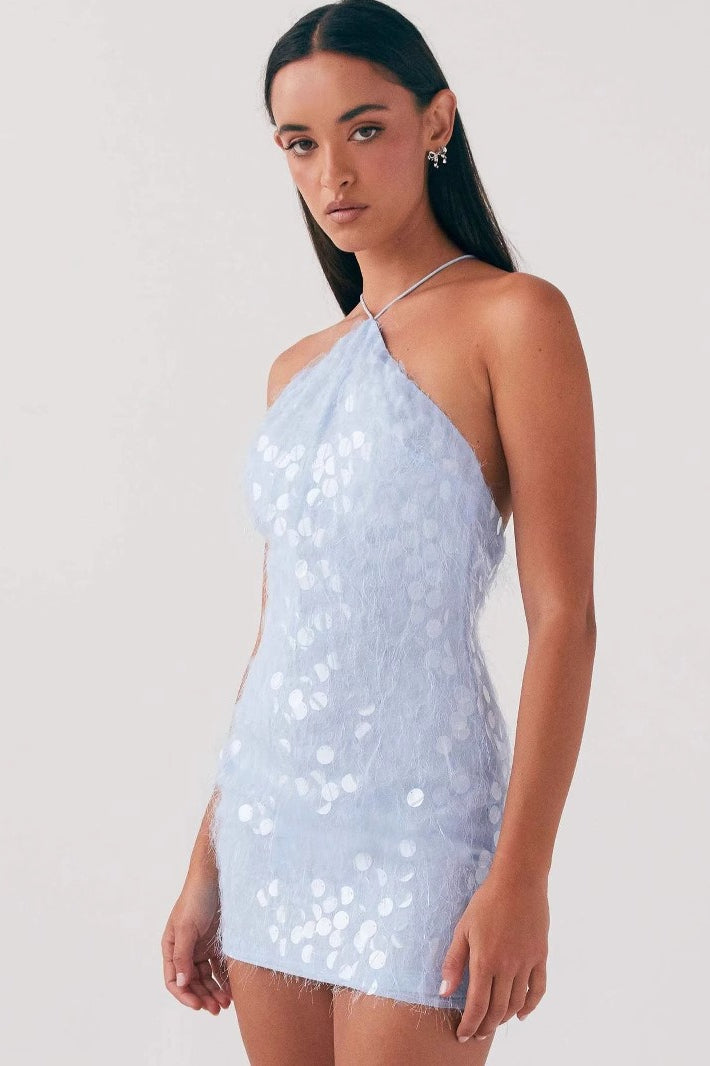 Paillette Sequin Halter Neck Backless Bodycon Mini Party Dress - View 3