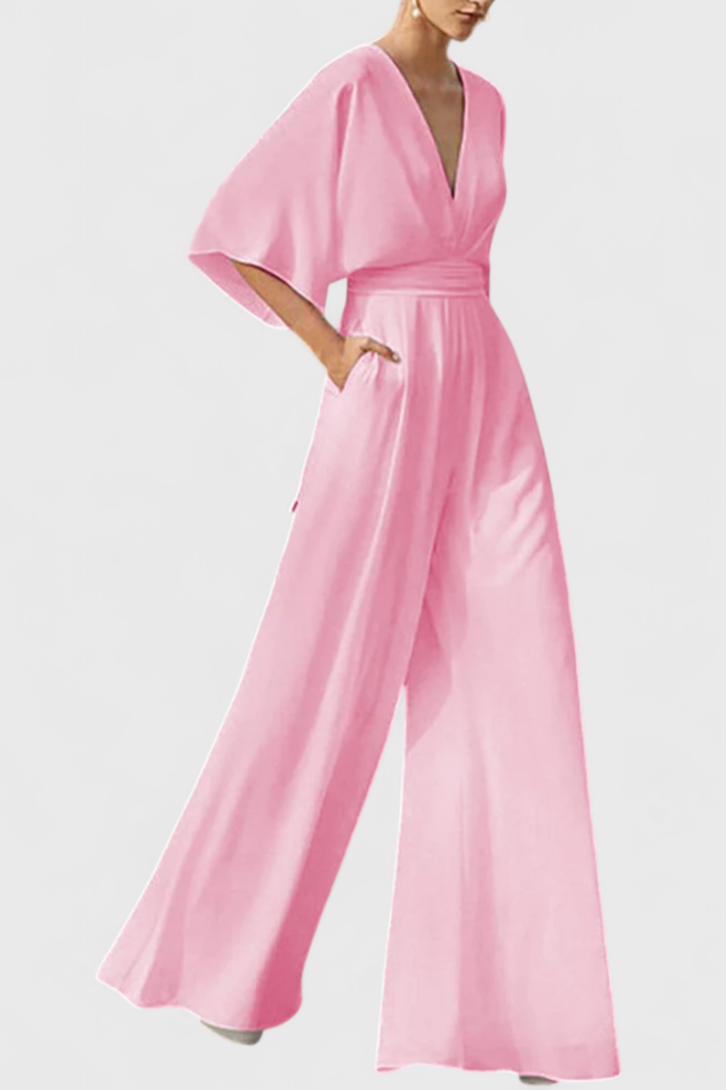 Deep V-Neck Kimono Sleeve Wide Leg Jumpsuit 5