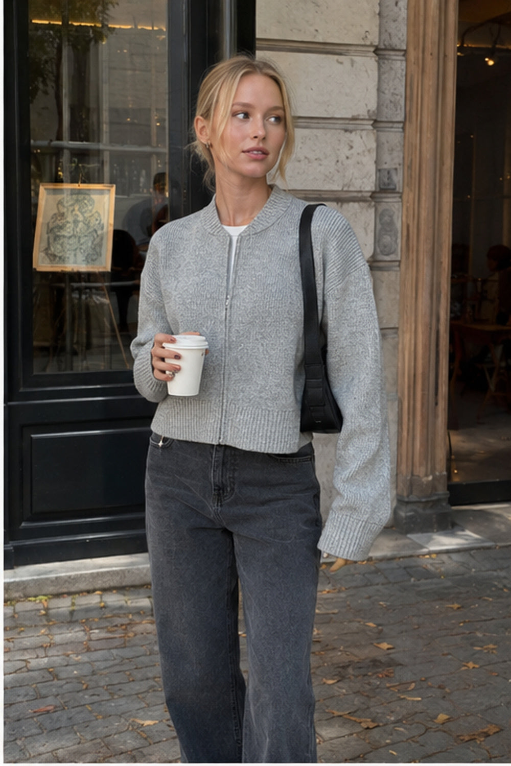 Zip-Up Loose Fit Knit Sweater