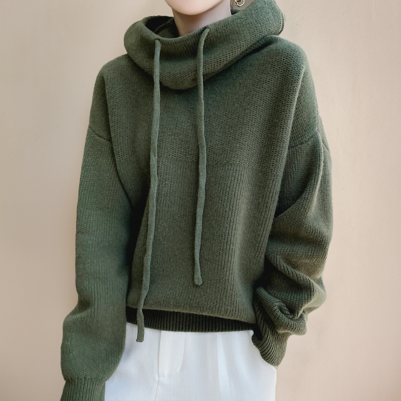 Hooded Drawstring Ribbed Hem Oversized Knit Sweater 2