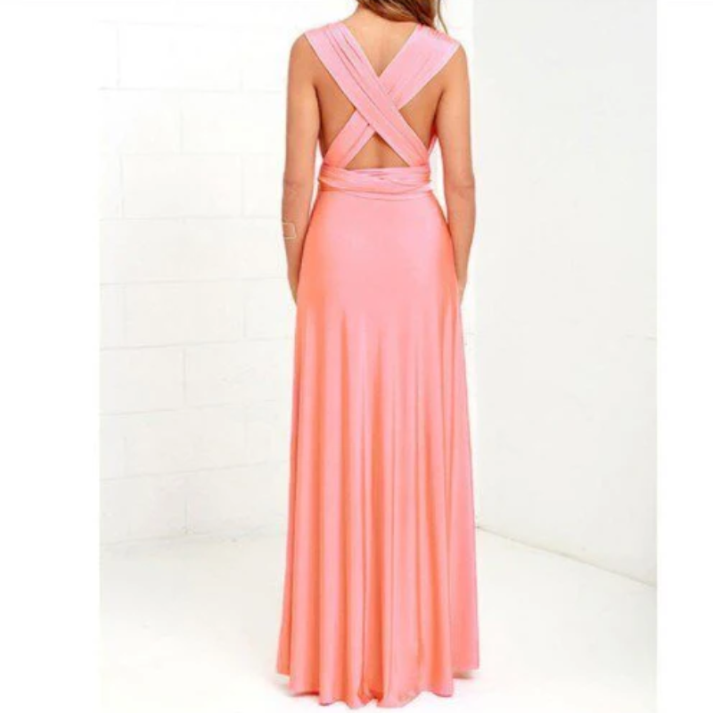 V-Neck Cross Back Ruched Waist Flowy Maxi Dress - View 9