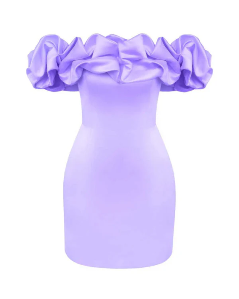 Satin Off Shoulder Ruffle Sweetheart Ruched Bodycon Mini Dress - View 2