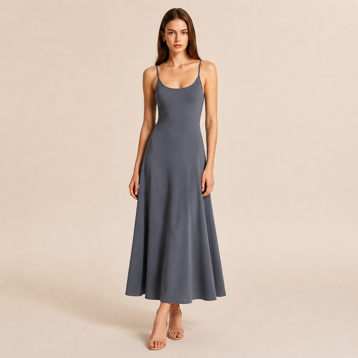 Scoop Neck Spaghetti Strap Fit and Flare Maxi Dress 7
