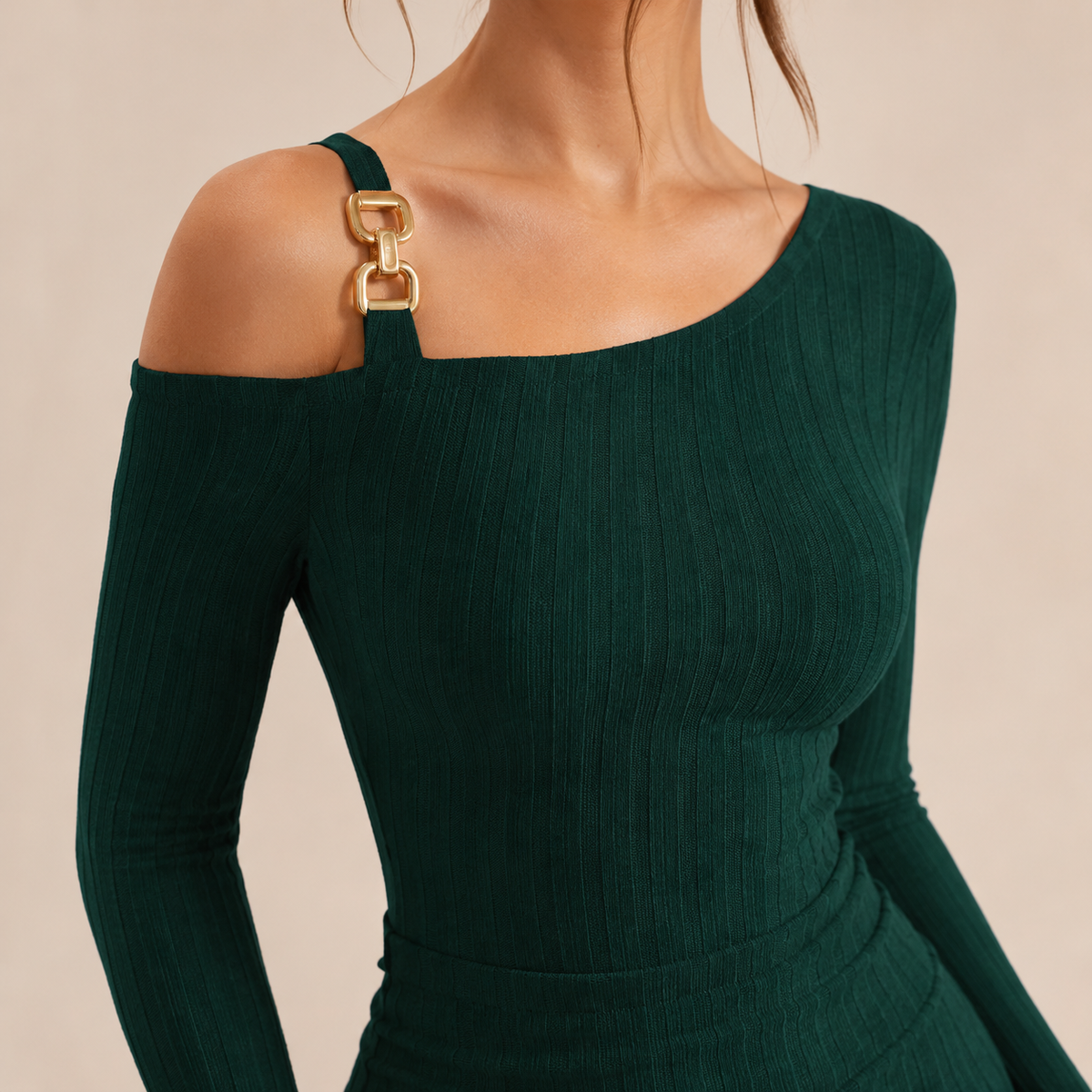 Asymmetric One Shoulder Long Sleeve Ribbed Knit Mini Dress 17