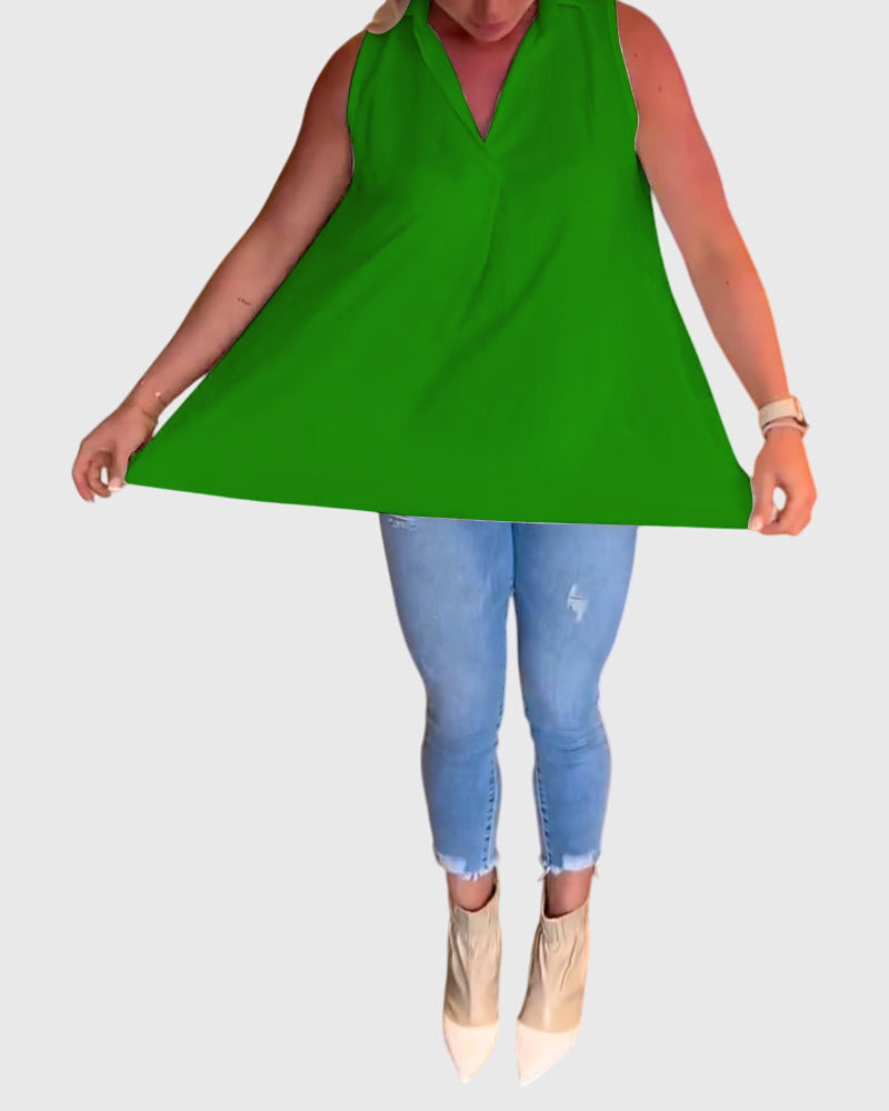 Collared Sleeveless High Low Blouse 19