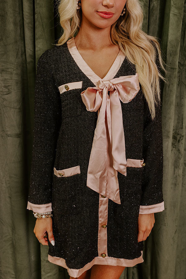 Myrna Tweed Satin Bow Pocket Mini Dress - View 2
