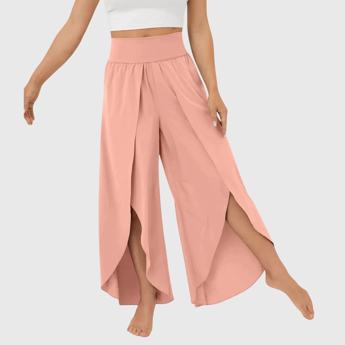 High Waist Split Front Layered Wide Leg Palazzo Pants 9