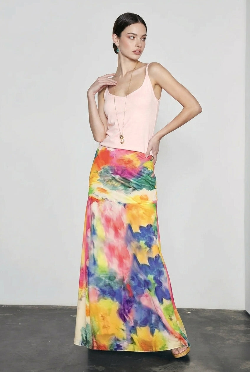 Retro Oil Print Vacation Skirt