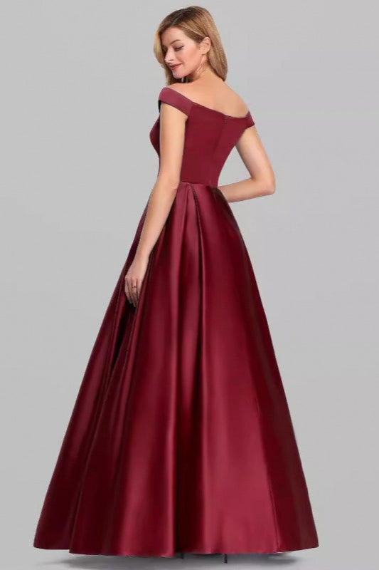 Satin Off Shoulder Sweetheart A-Line Formal Gown - View 2