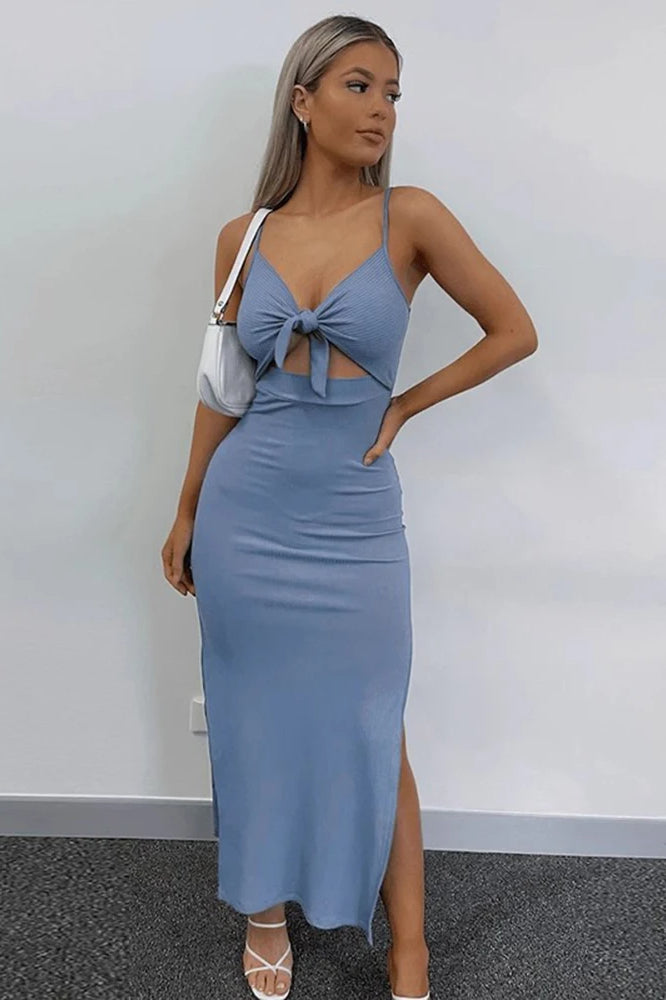 Lace Up Bow Midi Dress