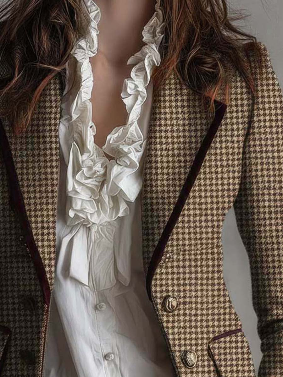 Houndstooth Notch Lapel Tweed Blazer 3