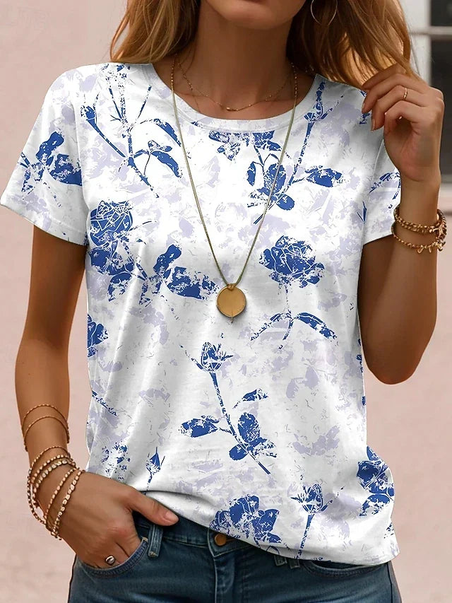 Floral Print Round Neck Short Sleeve Top 6