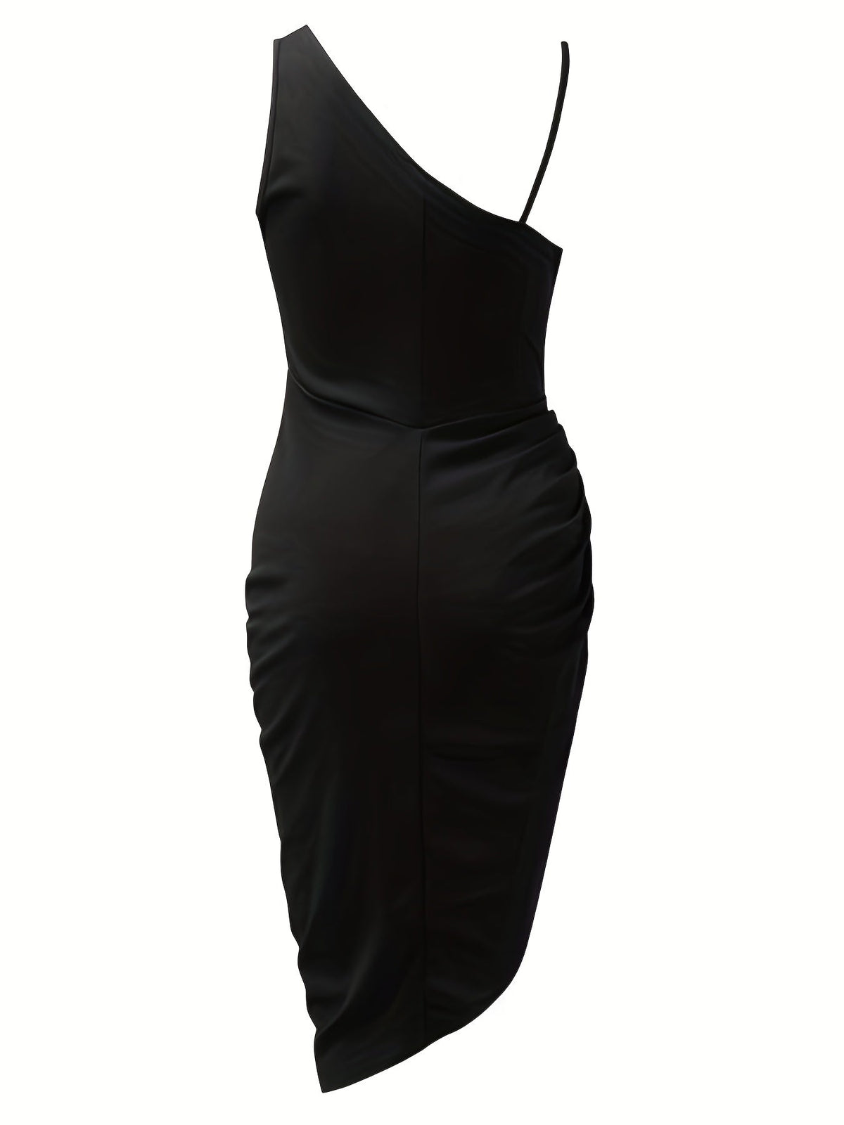 One Shoulder Sequin Panel Ruched Wrap Tulip Hem Cocktail Midi Dress - View 5