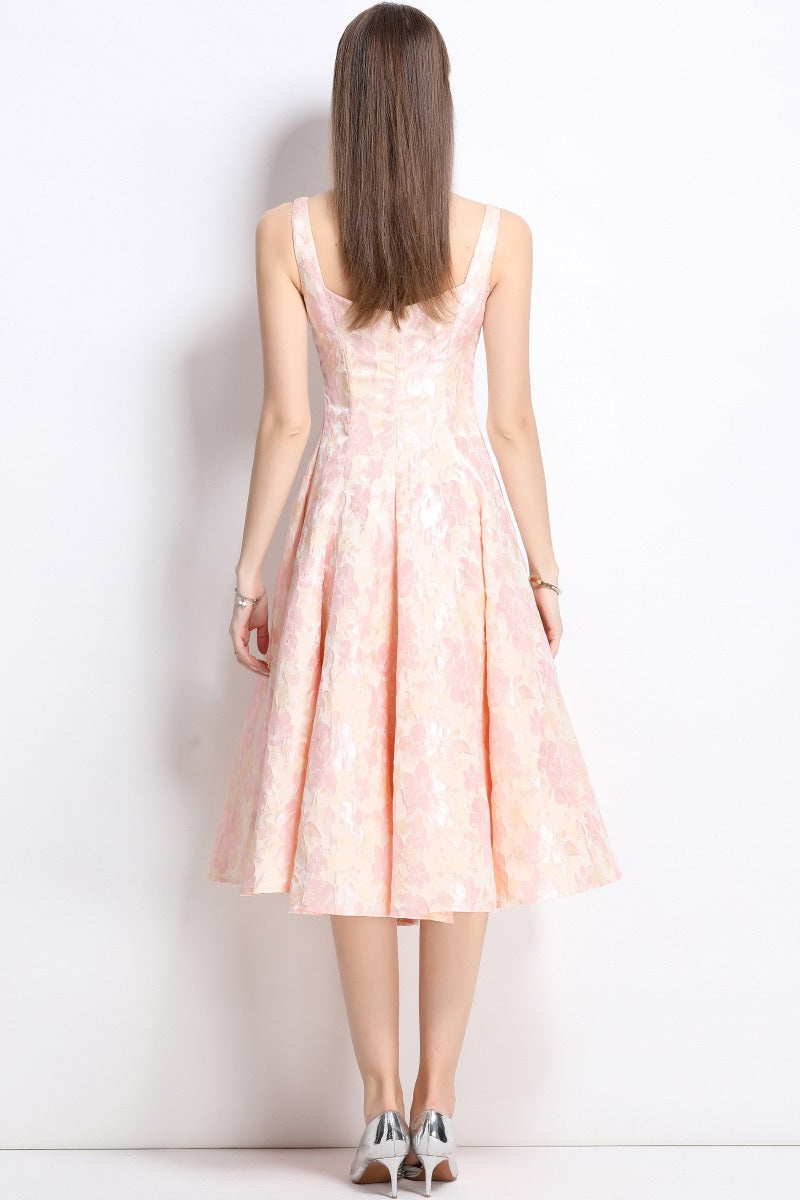 Floral Square Neck Fit and Flare Midi Dress - View 2