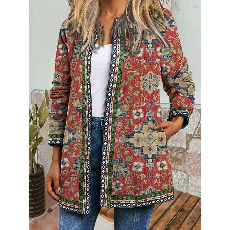 Aztec Geometric Print Open Front Long Sleeve Jacket 2