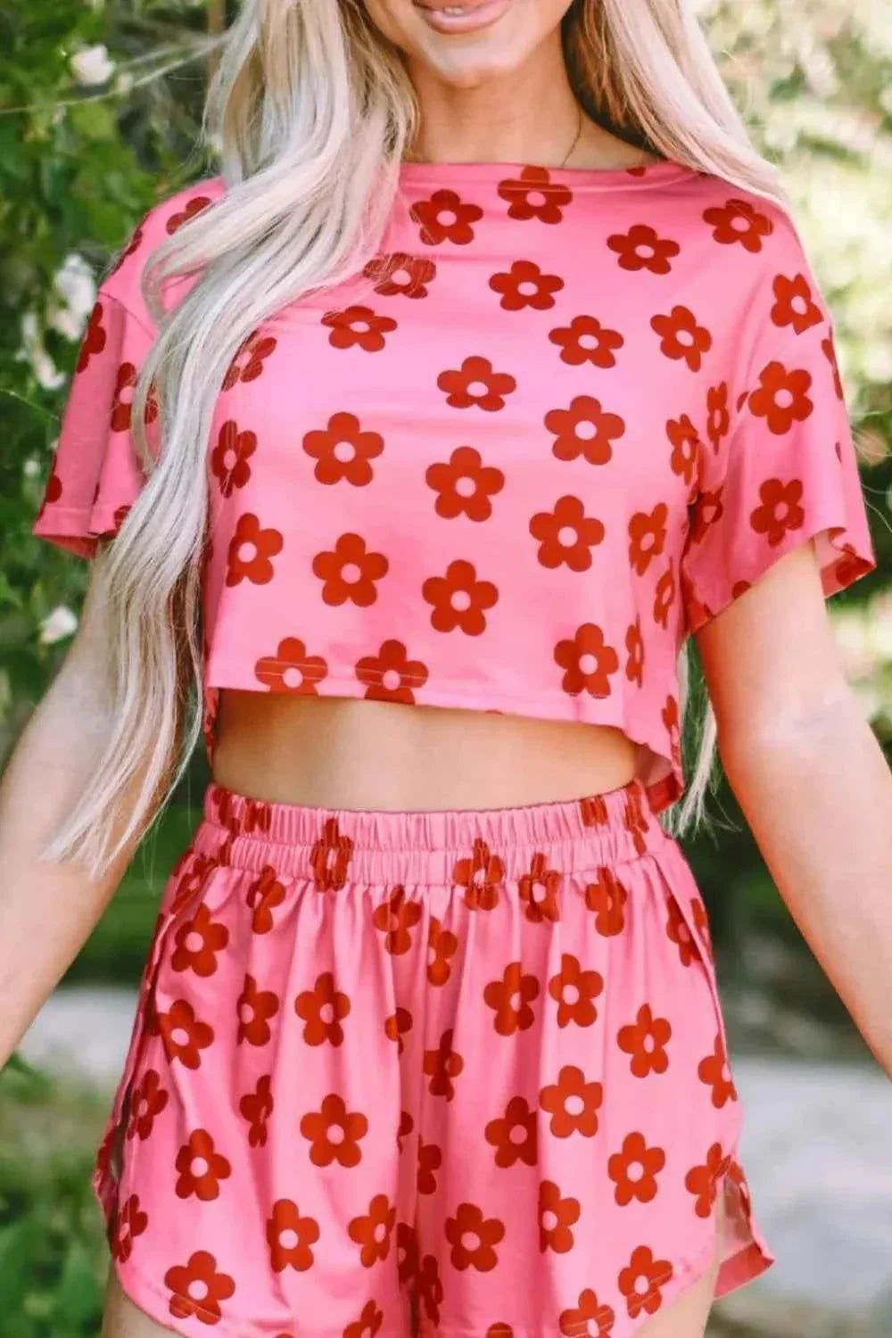 Floral Cropped Tee and Shorts Lounge Set