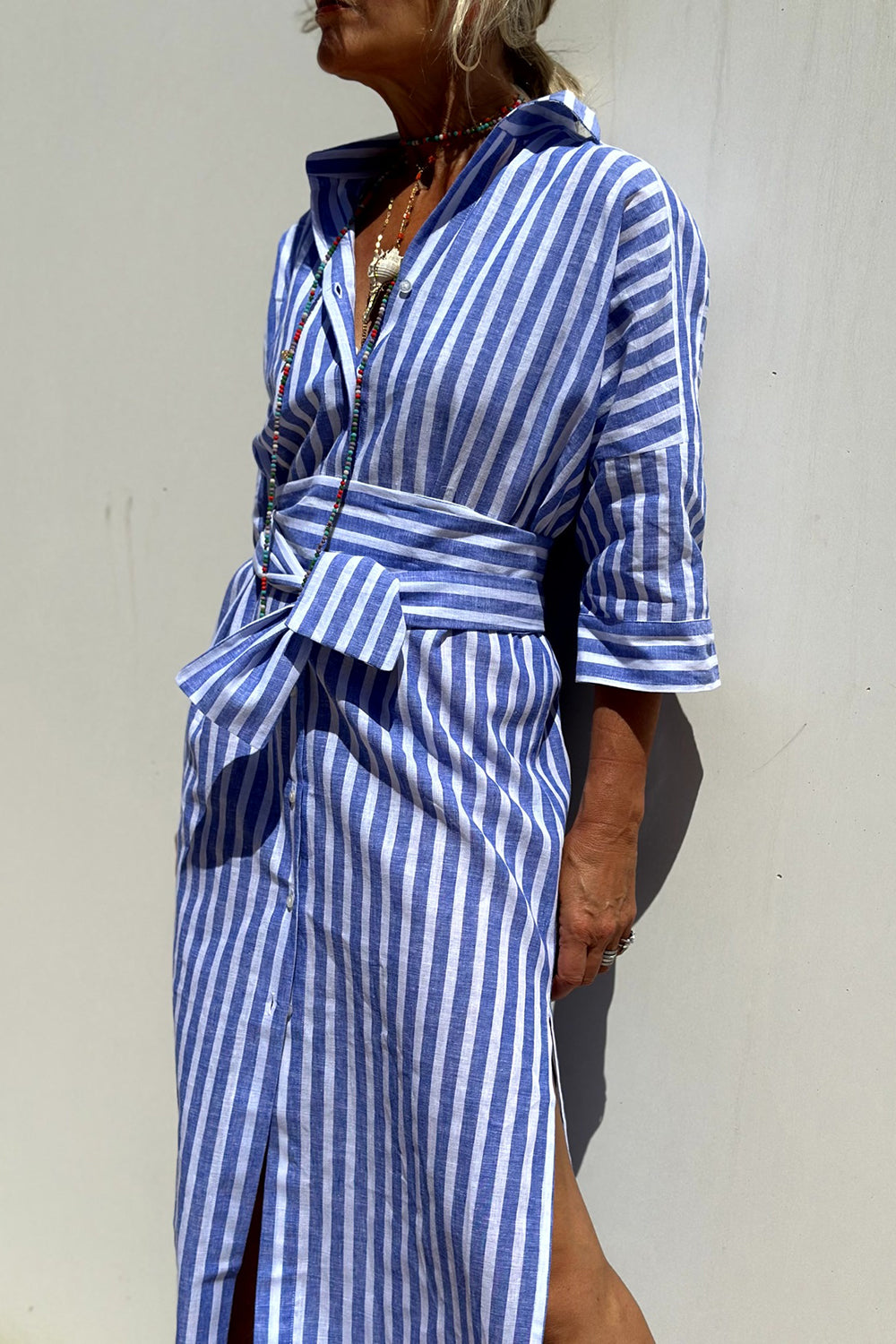 Striped Long Sleeve Button Front Shirt Dress 7