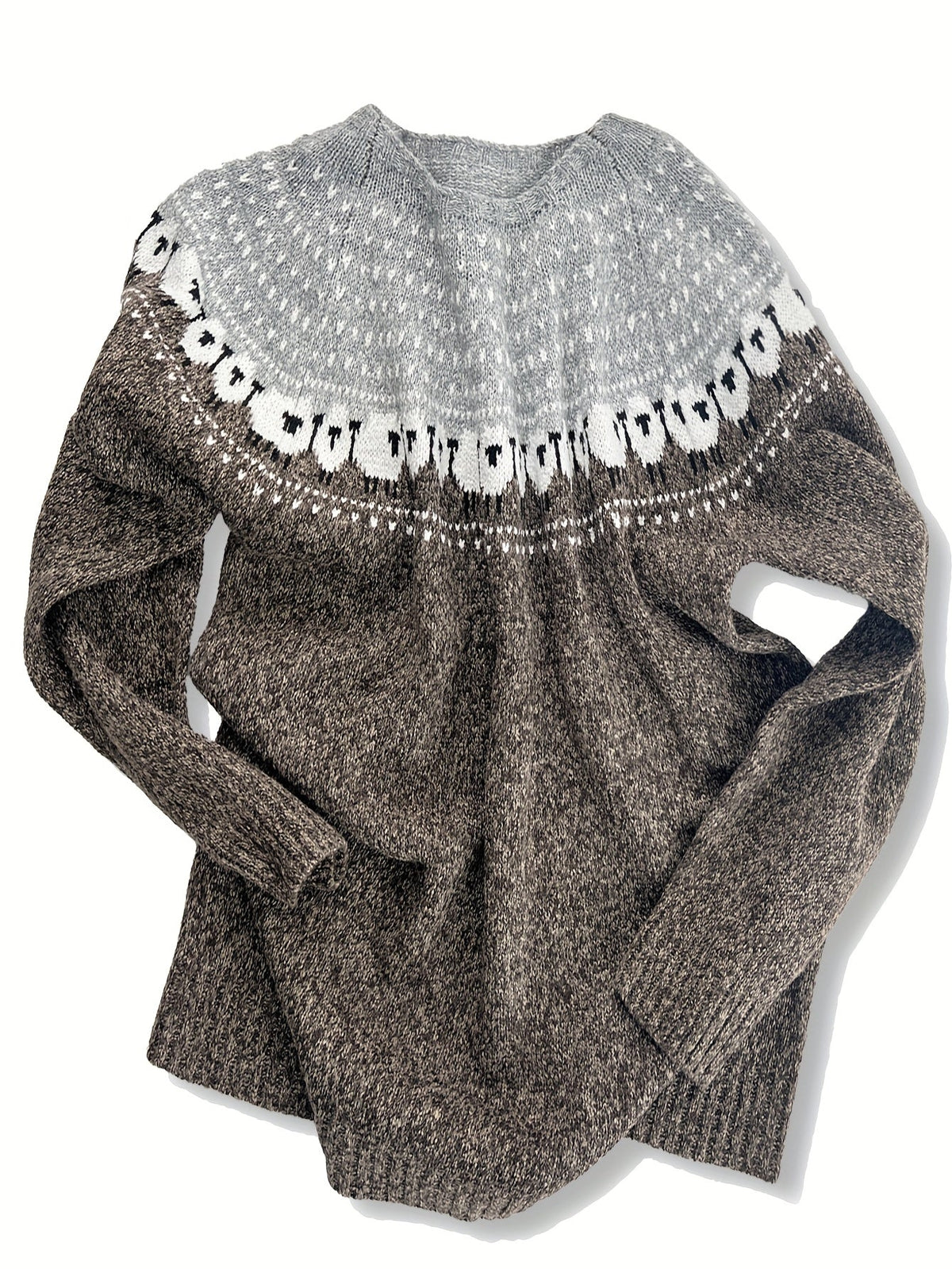 Boat Neck Sheep Fair Isle Knit Sweater 3