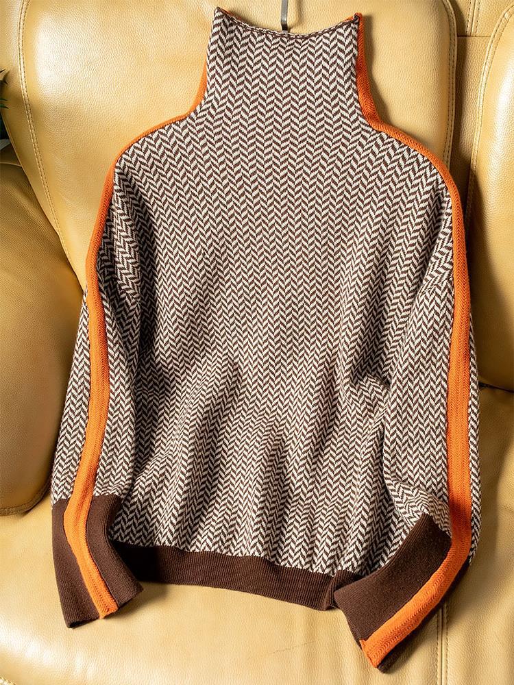 Turtleneck Chevron Knit Sweater 5