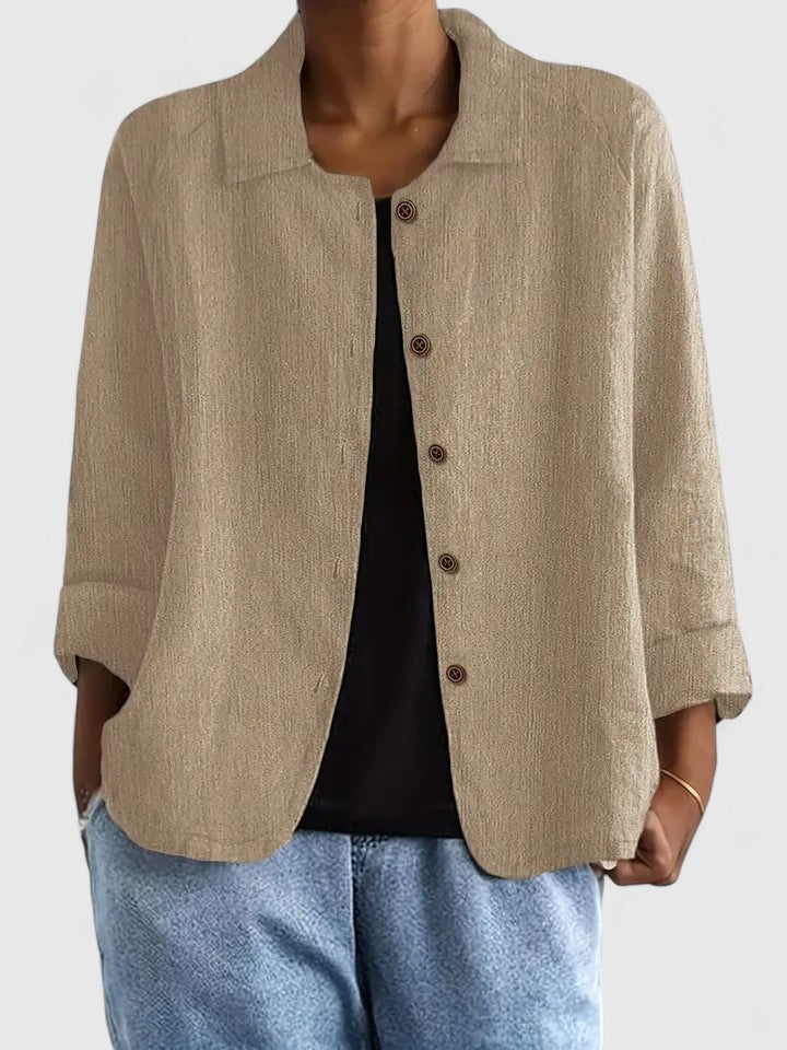 Collared Long Sleeve Button Front Linen Look Shirt 4
