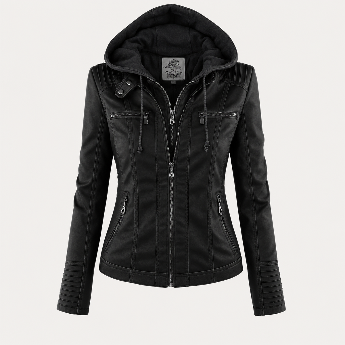 Hooded Zip Front Faux Leather Moto Jacket 5