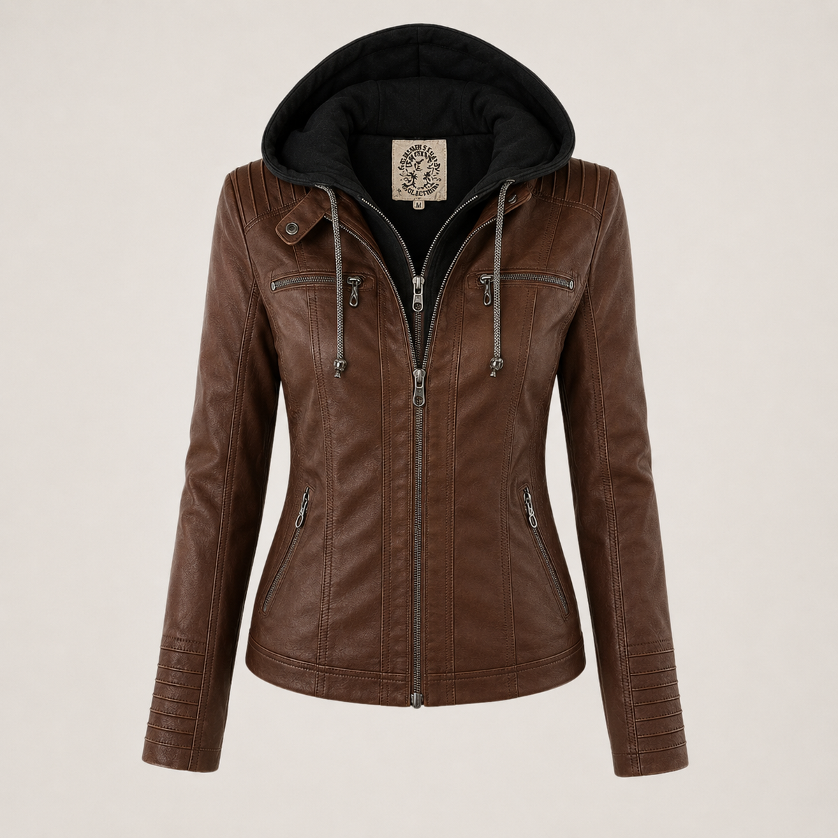Hooded Zip Front Faux Leather Moto Jacket 6