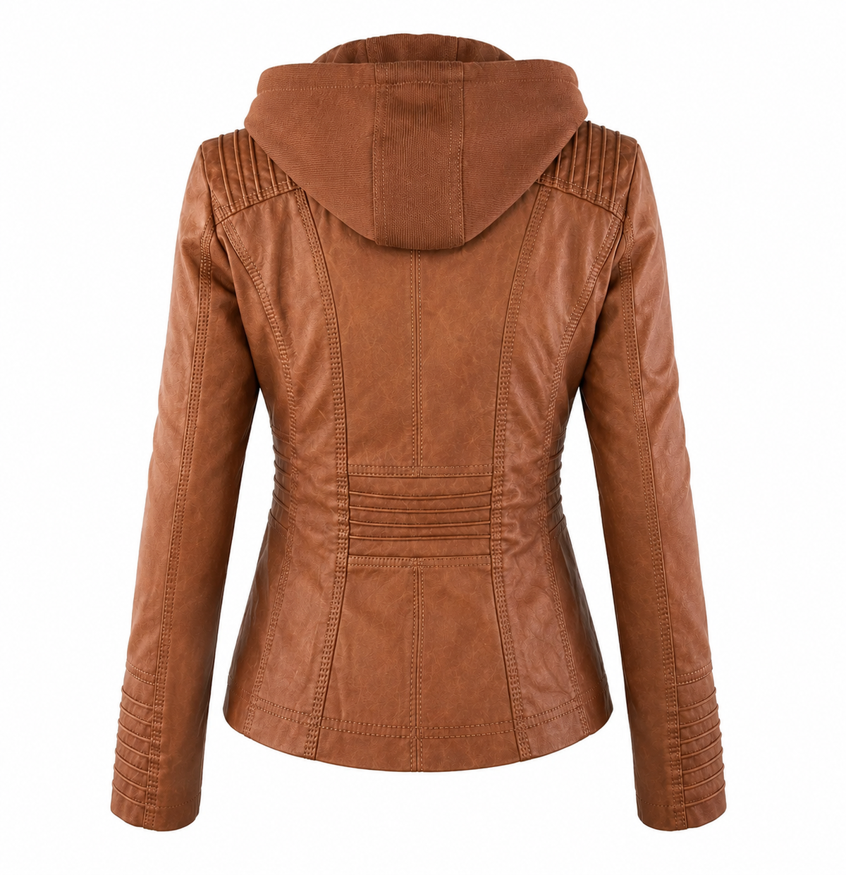 Hooded Zip Front Faux Leather Moto Jacket 8
