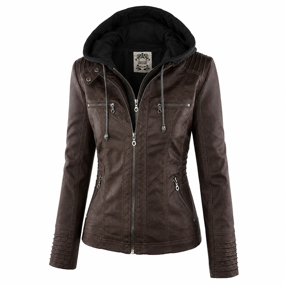 Hooded Zip Front Faux Leather Moto Jacket 3