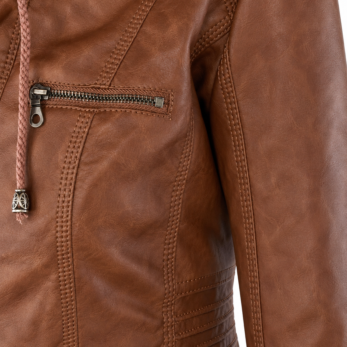 Hooded Zip Front Faux Leather Moto Jacket 12