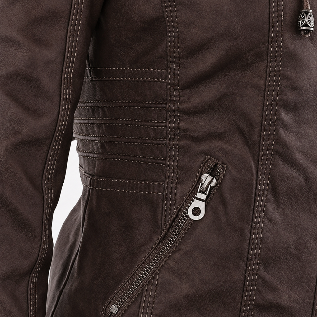 Hooded Zip Front Faux Leather Moto Jacket 18