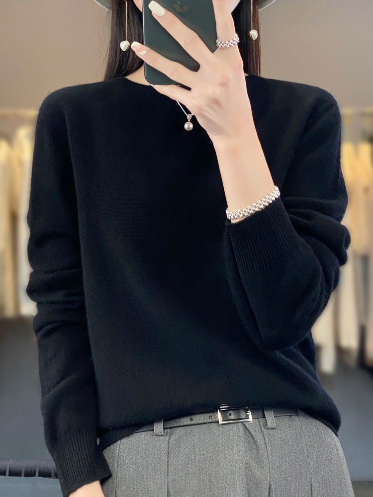 Round Neck Long Sleeve Soft Knit Pullover Sweater 14