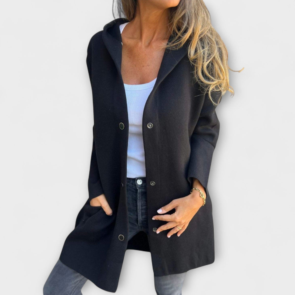 Hooded Button Front Longline Knit Coat 4